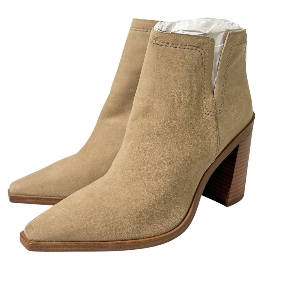 Vince Camuto NEW Welland Bootie Tortilla True Suede Block Heel Sz 8 M Snip Toe
